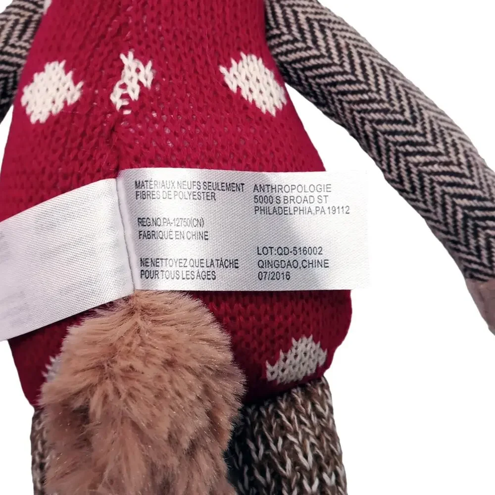 🎄🦌Anthropologie Sock Monkey🐒 Reindeer Moose Plush 15.5